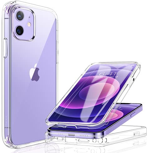 Miracase Compatible with iPhone 12/12 Pro Case 6.1 inch, [Built-in Glass Screen Protector] Full Body Rubber Bumper Case Cover (Clear)