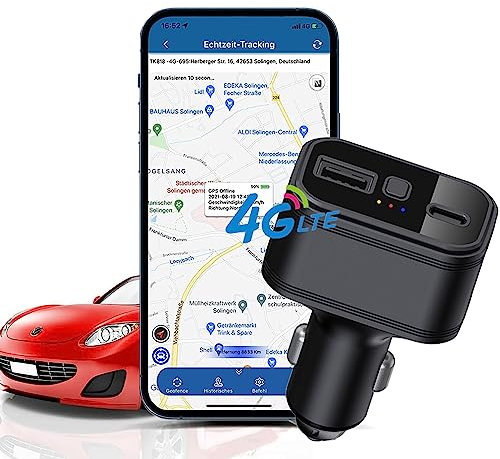 Zeerkeer 4G LTE Auto GPS Tracker ohne ABO, Dual USB Auto Zigarettenanzünder, Auto GPS Ortung, Auto Handy Ladegerät, Tracking Sender für Autos mit kostenloser App/Web TK818