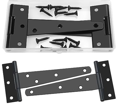 YIXISI 2 Stück 125mm T-Scharnier, Dreieck Scharniere, Metall T-Förmige Türscharniere mit 14 Stück Schrauben, für Holztüren, Zäune, Gartentor, Schuppentüren, Fenster, Schwarz