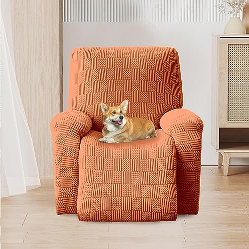 Relaxsessel Sesselbezug Stretchhusse, OKYUK Relaxsessel bezüge Elastisch,4-Teilig Sesselschoner, Bezug Anti-Rutsch-High Stretch Relaxsessel Bezüge Mit Elastischem Boden (Orange gestreift)
