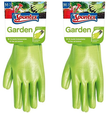 Spontex Garden, vielseitige Gartenhandschuhe für feuchte Gartenarbeiten, verstellbares Bündchen - 1 Paar, Gr. M, Grün (Packung mit 2)