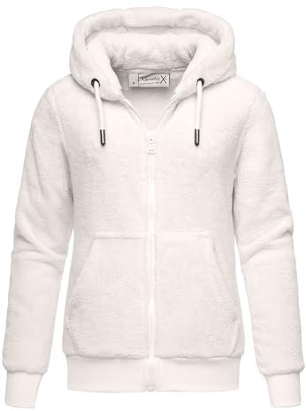 REPUBLIX Damen Teddy Sweatjacke Plüsch Hoodie Pullover Zipper Jacke RD-015 Cremeweiß S