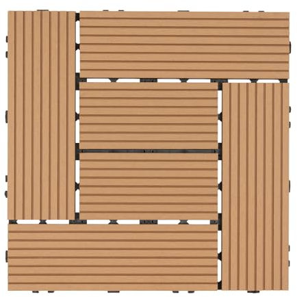 Lot de 22 dalles de terrasse à clic avec drainage - 30 x 30 cm - Pour terrasses, balcons, piscines, saunas, salles de douche, jardins (couleur bois)