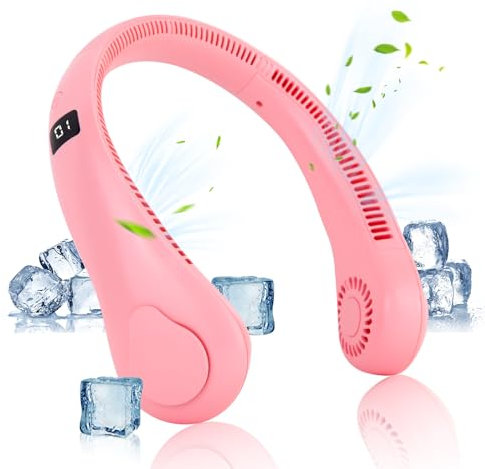 GALAXYER Neck Fan, Portable Hanging Bladeless Cooling Fan with 360° Airflow and 5 Speeds, Pink USB Rechargeable Wearable Fan for Indoor Outdoor Travel Sports