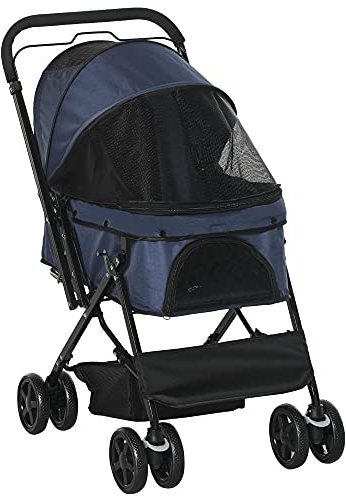 PawHut Hundebuggy Hundewagen Buggy für kleine Hunde und Katzen Haustierwagen Pet Stroller Katzenbuggy Oxford Blau 76,5 x 52 x 95 cm