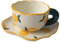 Soulnioi Ceramic Coffee Mug, Cute Cappuccino Cup and Saucer Set, 180ML Handpainting Tea Cup Milk Cup for Gift - White Orange