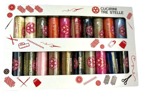 Set filo da cucito Terking per Jeans Cucirini Tre Stelle con 20 Rocchetti Denim in 20 diversi colori Made in Italy
