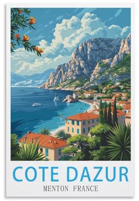 LNUYITR Côte D'azur Menton Frankreich, Vintage-Reiseposter, 50 x 75 cm, Leinwandkunst-Poster und Wandkunst, Bilddrucke, modernes Heim-, Schlafzimmer-Dekor-Poster