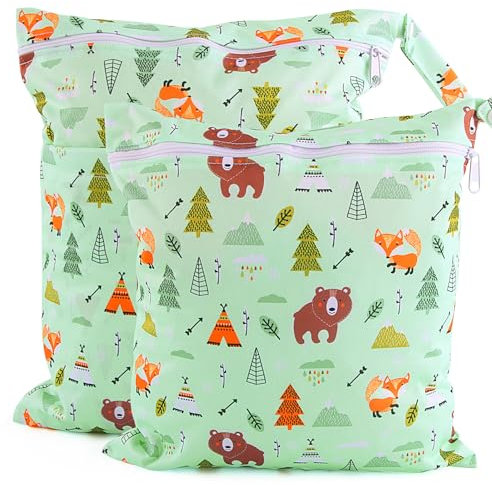 Darryy Nasstasche Kindergarten, Wetbag Kindergarten 2er Set, Wasserdicht, Nassbeutel Kita, Windeltasche Nasstasche, Stoffwindeln, Wiederverwendbar