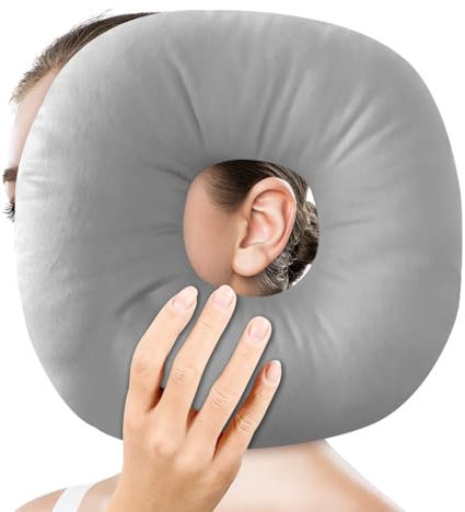 YANGUN Piercing Kissen mit Loch, Donut Ohrenkissen, Donut Kissen mit Loch für Ohr, Piercings Kissens für Seitenschläfer, Piercing Pillow, Rundes Baumwoll-Piercing-Kissens, Grau