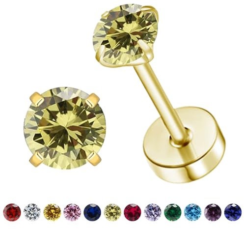 Natürliche Geburtsstein Ohrstecker für Frauen Teenager Mädchen, kleine 3mm CZ Ohrstecker flach zurück Ohrringe, Schraube zurück winzige Ohrringe Ohrstecker (Gold, 8-Peridot)