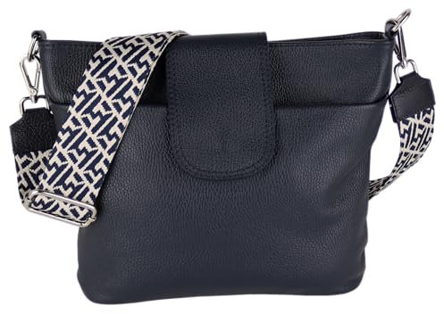 MIRROSI® Umhängetasche Damen, Echtleder, Made in Italy, BOHO Style30x24,50x9cm (BXHXT) viel Stauraum, Handtasche, Brusttasche, Crossbody Bag (1 Tasche & 2 Gurte) (Navy (Netz))