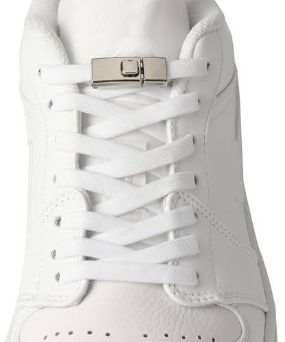 CCSOFTIME Cordones Blancos Elásticos Sin Nudo con Metal,Cordones Elasticos para Zapatillas Deporte,Convese,Cordones Planos Elásticos Zapatos para Adultos Niños,120cm