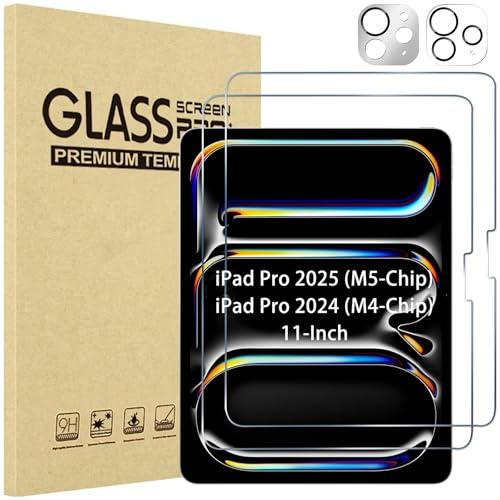 ProCase 2 Stück Panzer Schutz Glas für 11 iPad Pro (M4) 2024 mit Kameraschutz, 9H Schutzfolie Displayschutzfolie Screen Protector- Silber/Klar