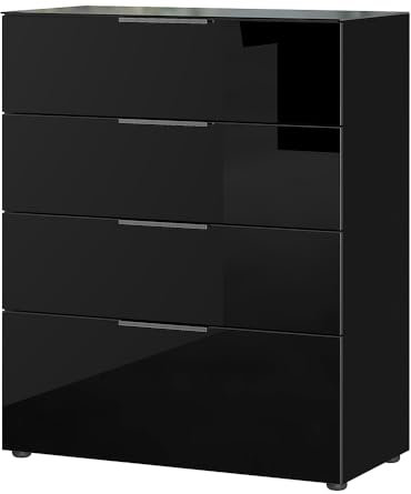 Lomadox Schubladenkommode Kommode Schrankkommode Glasfront in schwarz, B/H/T ca. 83/102/42 cm