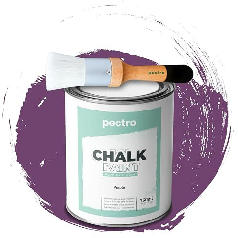 PACK Kreidefarbe für möbel 750ml + Malerpinsel speziell für Chalk Paint - Möbellack Natürlicher Kreideeffekt - Farbe für Holz (Lila)