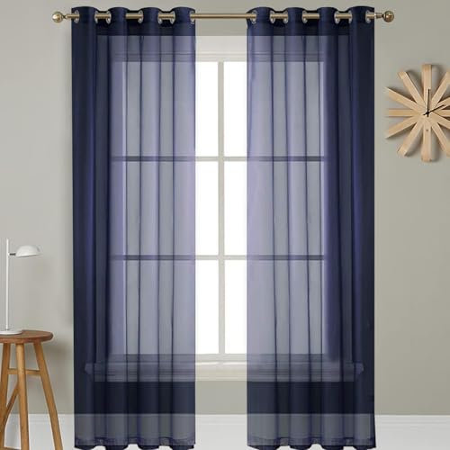GAIFNAG Rideaux Voilages à Oeillets pour Fenêtre 100 x 215 cm 100% Polyester/Transparent Intérieurs Rideau de Porte en Perles Rideau Anti Mouches pour Chambre Fenêtre Salon Coucher, Bleu Foncé