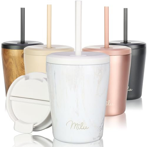 Milu Mug Isotherme 300ml - Thermo Café étanche en acier inoxydable, Tasse thermique sans BPA, 100% anti-fuite (Pink-Marble, 300ml)