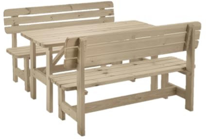 iWerk® – Gartengarnitur aus Holz | Set bestehend aus Gartentisch & Bänken mit Lehne | Hochwertige Sitzgarnitur für den Garten | PEFC-zertifizierte Gartenmöbel für Draußen (Grau)