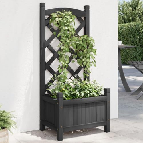 prissent Fioriera da Giardino con Traliccio Outdoor Furniture Fioriera da Terrazza Fioriere Alte Fioriera da Giardino Fioriera con Spalliera Nero 40x30x90 cm legno massello di abete