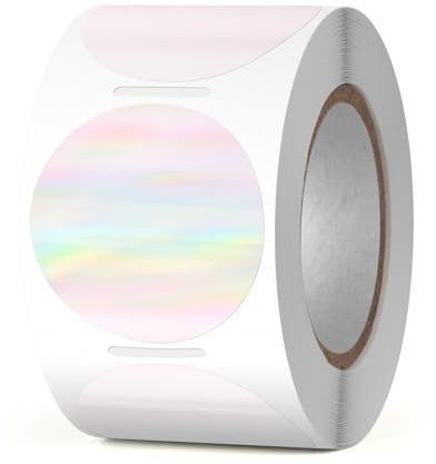 YIKIADA Holographic Thermoetiketten Runde Vinyl 38 mm Regenbogen Rolle Selbstklebend Punktaufkleber Wasserdicht Glitter Aufkleber für Logo Barcode QR Code Office Home 500 Stück