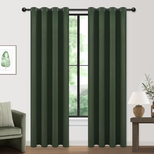 MRTREES Vorhang Blickdicht Schlafzimmer Thermovorhang Gegen Kälte, 100% Deckkraft Gardinen mit Ösen Leinenoptik 2er Set, 225 cm Lang, 132 cm Breit, Verdunklungsvorhänge Vintage Oliv-grün