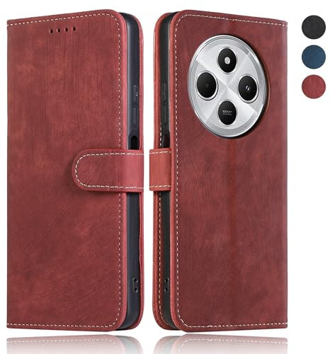 MIKULLE Lederhülle für Xiaomi Redmi 14C 4G / Redmi A4 5G (6.88) Hülle, Handyhülle PU Leder Wallet Kartenfach Standfunktion und Magnet Klapphülle Schutzhülle - Rot