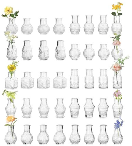 Glasseam Kleine Vasen Glas für Hochzeit: 40 Stück Mini Glasvase Klar Set Vintage Blumenvase Klein für Geburtstag Party Tischdeko Home Wohnzimmer Tisch Deko