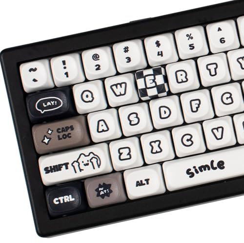 Brown PBT Keycaps, MOA Profile Keycap, Minimalist Cute Black White Cat and Dog Keycap, 131 Keys DYE-SYB Custom Keycap Set for Mx Cherry Mechanical Keyboard 60 75 84 100 percent (Brown)