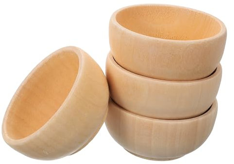 Cabilock 12 Kleine Holzschüsseln Mini Besteck Spielzeug Mikrolandschaft Dekoration Spielzeug Für Kinder Puppenschüssel Unbemalt Miniaturschüsseln Spielküche Spielzeug