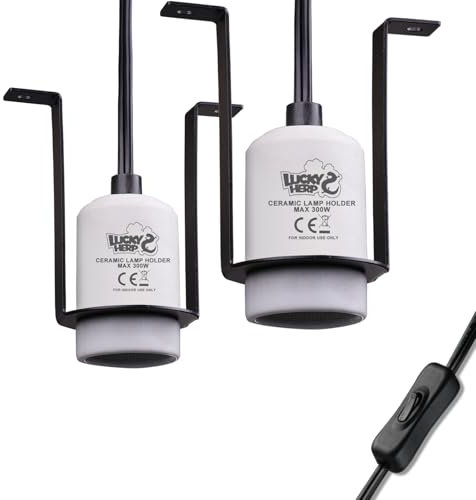 LUCKY HERP Reptile Heat Lamp Holder, E27 Ceramic Holder for Heat Bulb, 2 Pack Pet Heater Bracket for Vivarium Light, Reptiles, Tortoise, Lizards