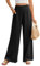 PASUDA Leinenhose Damen Sommer Hosen Leicht Weite Bein Palazzo Hose Elastisch Taille Dehnbar Elegante Sommerhose Lockere Geschnitten Luftige Strandhose Freizeithose mit Taschen (Schwarz, XL)
