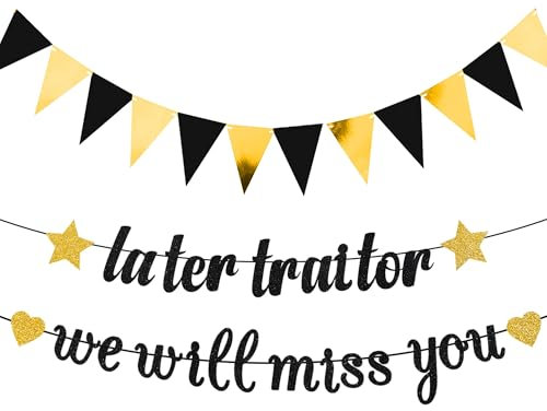 Banner We Will Miss You – Retirement Decorations Later Traitor Banners (Black Gold Miss You Banner)