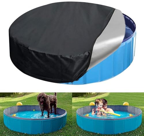 160 cm große, faltbare Hunde-Poolabdeckung, tragbar, rund, zusammenklappbar, Poolabdeckung mit Oxford-Tuch-Material und Kordelzug-Design für Kinder-Badepool, staubdicht, wasserdicht, verhindert