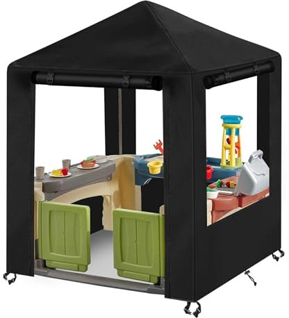 tonhui Outdoor Kids Playhouse Cover, 56 W x 56 D x 60 H Waterproof Playhouse Cover for Step2 Playhouse with Canopy, Openable Zipper Door and Windows, Windproof Design All Seasons Protection