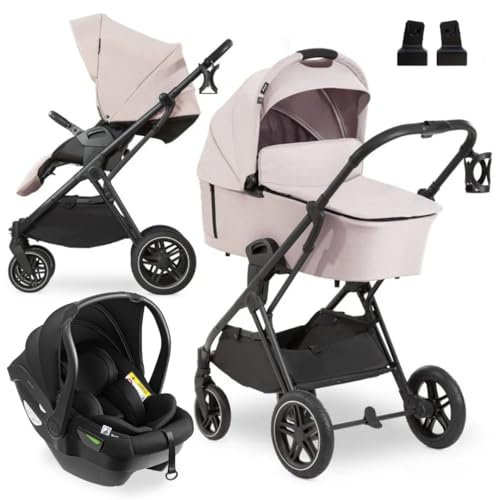 hauck 3in1 Kinderwagen Set Vision X mit Drive N Care Babyschale - Kombikinderwagen mit Federung und höhenverstellbarem Sitz - Melange Beige