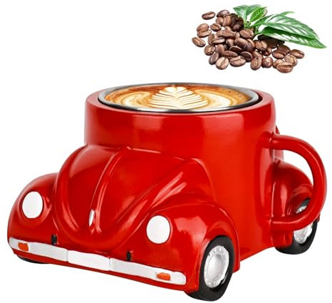 Trendecor Käferförmige Kaffeetassen, Beetle Shaped Coffee Mug Niedliche Auto Kaffeetasse Teetasse Geschenk Tasse in Form Eines Auto Bürodekoration Heim für Autoliebhaber (Rot)