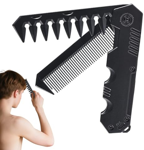 Faltkamm für Männer, 2-in-1 Taschen-Bartkamm, Mini-Haaröl-Kopf-Styling-Werkzeug, Clipper für Bärte, Schnurrbärte, Salon