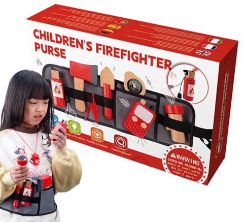 Teksome Giocattoli per il pompiere, estintore per il fuoco | Fai finta di giocare a pompieri ,Strumenti per cosplay di ruolo in legno set di cosplay set con borsa per il bambino, ragazze, Halloween