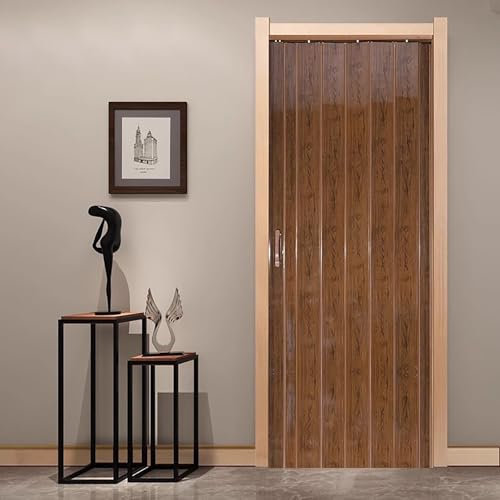 MTSYXYM Wood Grain Folding Doors,PVC Bi-fold Doors,Space saving, smooth folding,magnetic door edge, thickened track, comfortable handle,for Storeroom Kitchen Office Living Room.(193x203cm)