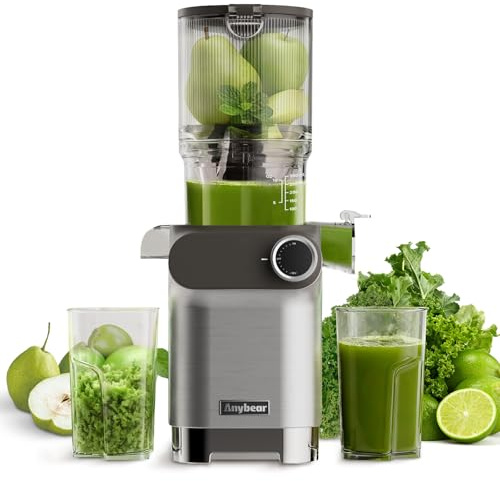 Anybear Estrattore di Succo, 200W Juicer, Spremiagrumi a Freddo, con Vano di Riempimento da 110 mm, per Frutta e Verdura Intera, Coclea Potenziata, Materiale Tritan, Senza BPA (Gray-US)