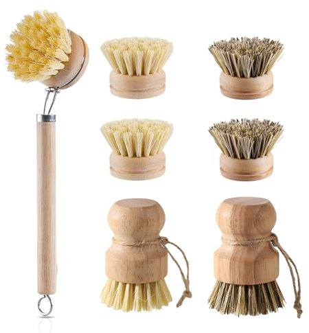 DBAILY Lot de 7 brosses à vaisselle, en bois, à légumes, à champignons, à récurer, à vaisselle, à vaisselle, brosse de lavage