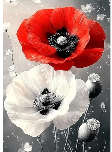 MXJSUA Mohnblumen Diamond Painting Erwachsene, 5D Diamant Painting Bilder Anfänger, DIY Runder Vollbohrer Diamanten Malerei Stickerei Kreuzstich Geschenke Home Wand Dekor 30x40cm