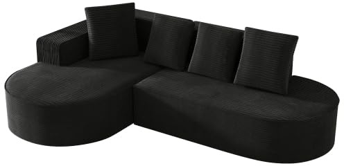 HAINEW Modern Ecksofa Eckcouch, 3-Sitzer Vollkomprimiertes Knochenloses Sofa Couch Polstersofa Polstermöbel Cloud-Kombinationssofa für Wohnzimmer, Wohnung, Büro, Ohne Montage (Schwarz)
