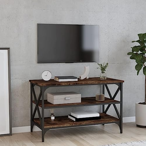 WHOPBXGAD TV Stand for Living Room 80x40x50 cm Industrial Style Media Cabinet with Storage Shelves, Sturdy Wood Particle Board & Metal Frame in Smoked Oak Finish, Perfect for TV & Decor Display