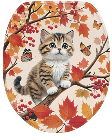 COEQINE Cat Leaf Toilet Seat Cover Bathroom Accessories Toilet Tank Lid Covers for Women Replacement Soft Plush Absorbent Fit Most Standard