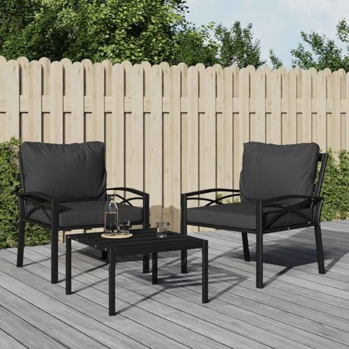 mtlskopl 2er Set Gartenstühle Schwarz/Grau 68x76x79 cm Stahl Lounge Sessel mit dicken Polsterkissen wetterfest modular für Balkon Terrasse und Wintergarten