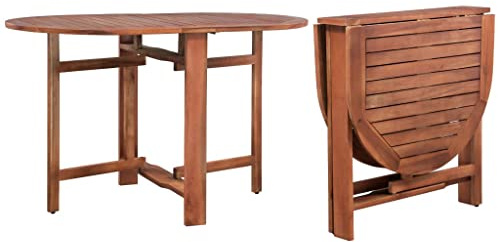 HETFTJN Gartentisch 120x70x74 cm aus massivem Akazienholz, ovaler wetterfester Terrassentisch klappbar in Braun, massiv stabil für Balkon, Garten und Hof im Modernen Design