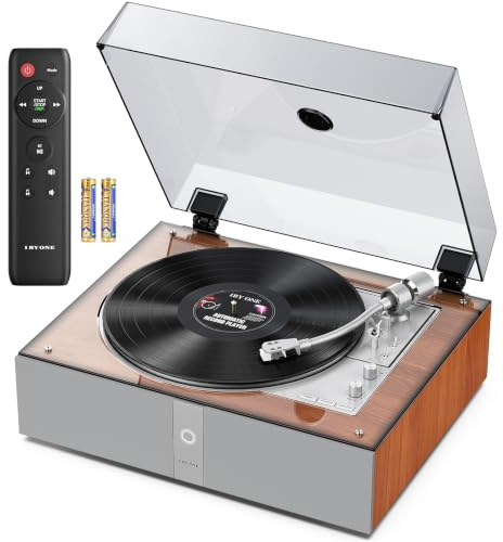 1 BY ONE Fully Automatic Record Player Turntable | Auto repeat & remote control, Built-in speakers + DSP, phono preamp, AT-3600L cartridge, Belt drive, 2-speed (33/45 RPM)
