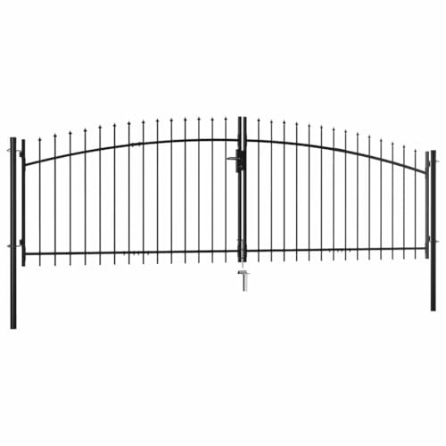 Roanoer Doppelflügel Gartentor 400 x 199,5 cm aus schwarzem pulverbeschichtetem Stahl mit Speerspitzen Modernes Design Robust und Langlebig für Garten Hof Terrasse und Einfahrt